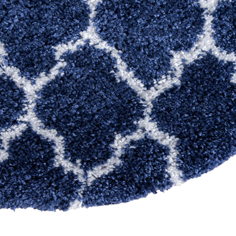 Navy Blue 8' x 8' Rabat Shag Round Area Rug Thick Soft Touch Fluffy & Plush Shaggy Pile Durable Geometric Carpet for Luxury Interior Design for Sale at Rug Engine