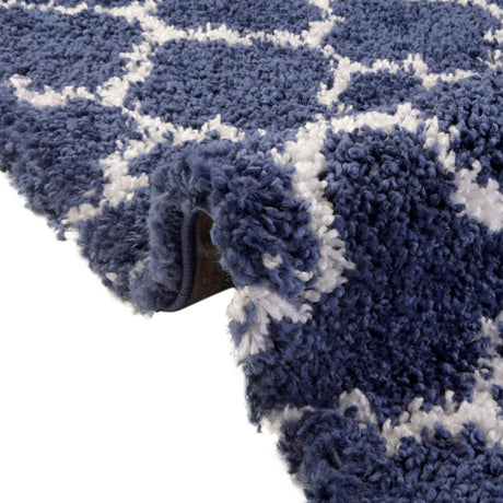 Navy Blue 8' x 8' Rabat Shag Round Area Rug Thick Soft Touch Fluffy & Plush Shaggy Pile Durable Geometric Carpet for Luxury Interior Design for Sale at Rug Engine