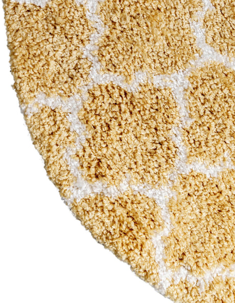 Yellow 8' x 8' Rabat Shag Round Area Rug Thick Soft Touch Fluffy & Plush Shaggy Pile Durable Geometric Carpet for Luxury Interior Design for Sale at Rug Engine