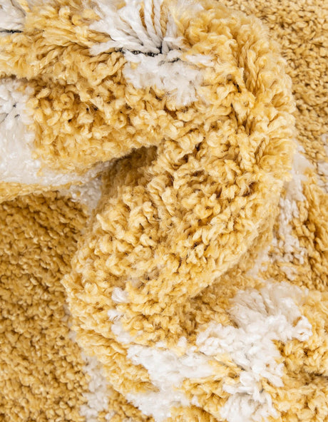 Yellow 8' x 8' Rabat Shag Round Area Rug Thick Soft Touch Fluffy & Plush Shaggy Pile Durable Geometric Carpet for Luxury Interior Design for Sale at Rug Engine
