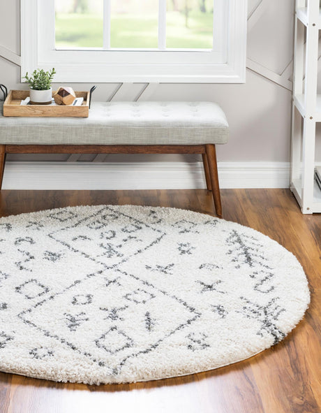 Pure Ivory 8' x 8' Rabat Shag Round Area Rug Thick Soft Touch Fluffy & Plush Shaggy Pile