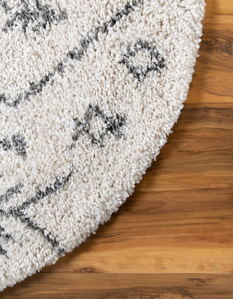 Pure Ivory 8' x 8' Rabat Shag Round Area Rug Thick Soft Touch Fluffy & Plush Shaggy Pile Durable Geometric Carpet for Luxury Interior Design for Sale at Rug Engine