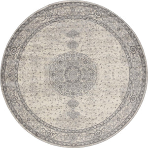Gray 8' x 8' Bromley Round Area Rug 100% Polypropylene With Cotton Backing Vintage Distressed Colorful Traditional Carpet for Living Dining Rooms Offices for Sale at Rug Engine