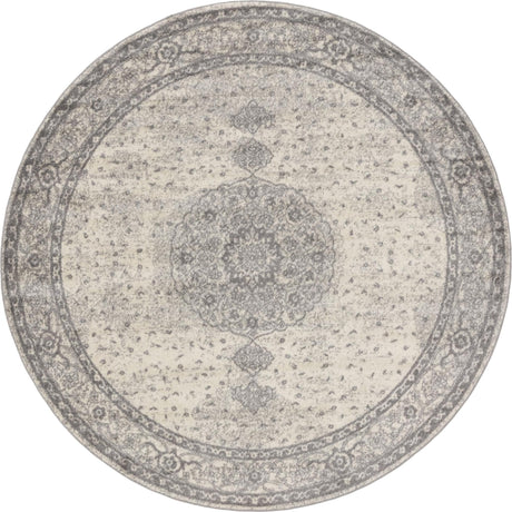 Gray 8' x 8' Bromley Round Area Rug 100% Polypropylene With Cotton Backing Vintage Distressed Colorful Traditional Carpet for Living Dining Rooms Offices for Sale at Rug Engine