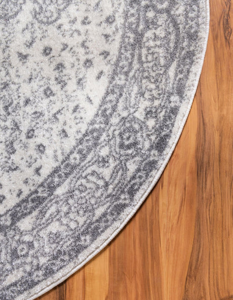 Gray 8' x 8' Bromley Round Area Rug 100% Polypropylene With Cotton Backing Vintage Distressed Colorful Traditional Carpet for Living Dining Rooms Offices for Sale at Rug Engine