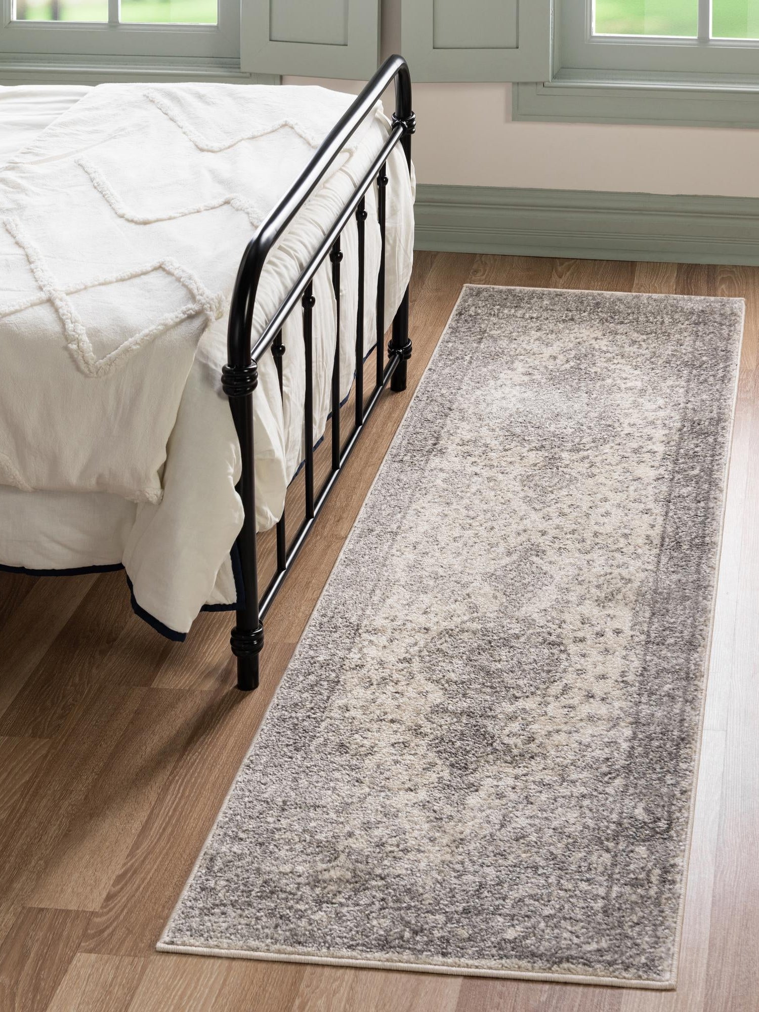 Gray 2' x 13' 1 Bromley Runner Area Rug 100% Polypropylene With Cotton Backing Vintage Distressed Colorful Traditional Carpet for Living Dining Rooms Offices for Sale at Rug Engine