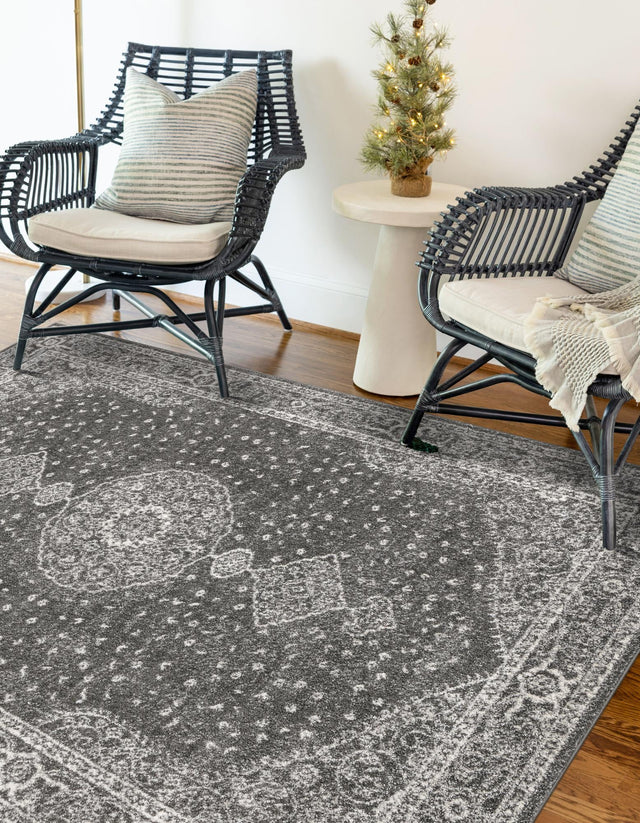 Dark Gray 7' 1 x 10' Bromley Rectangle Area Rug 100% Polypropylene With Cotton Backing Vintage Distressed Colorful Traditional Carpet for Living Dining Rooms Offices for Sale at Rug Engine