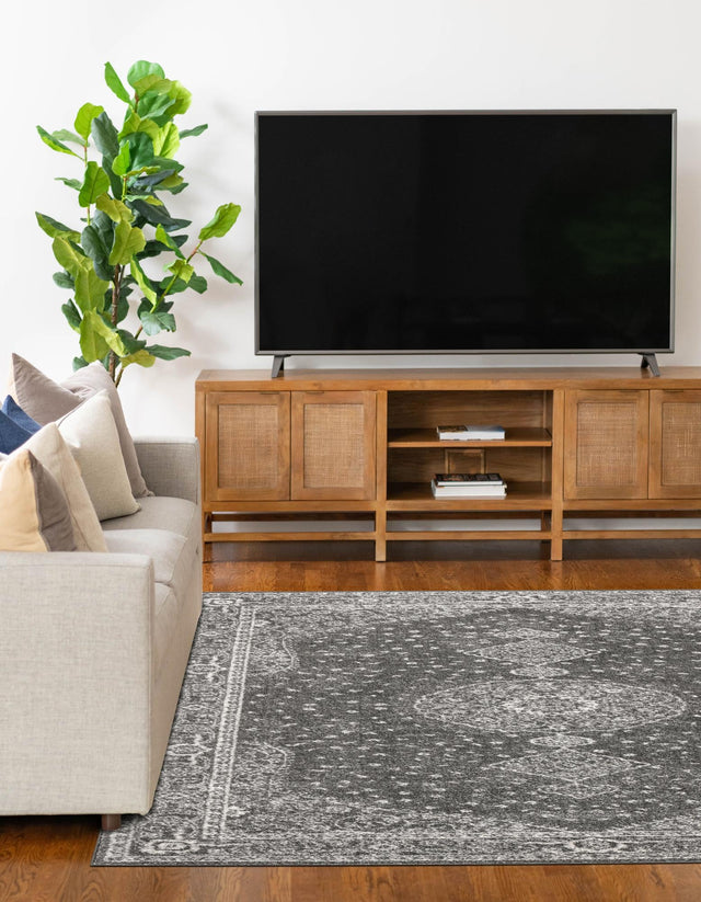 Dark Gray 6' 1 x 9' Bromley Rectangle Area Rug 100% Polypropylene With Cotton Backing Vintage Distressed Colorful Traditional Carpet for Living Dining Rooms Offices for Sale at Rug Engine