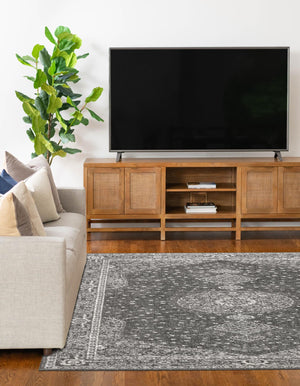 Dark Gray 7' 1 x 10' Bromley Rectangle Area Rug 100% Polypropylene With Cotton Backing Vintage Distressed Colorful Traditional Carpet for Living Dining Rooms Offices for Sale at Rug Engine
