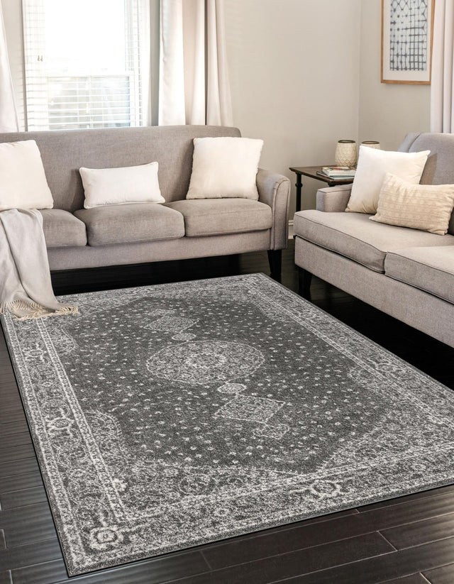 Dark Gray 7' 10 x 11' Bromley Rectangle Area Rug 100% Polypropylene With Cotton Backing Vintage Distressed Colorful Traditional Carpet for Living Dining Rooms Offices for Sale at Rug Engine