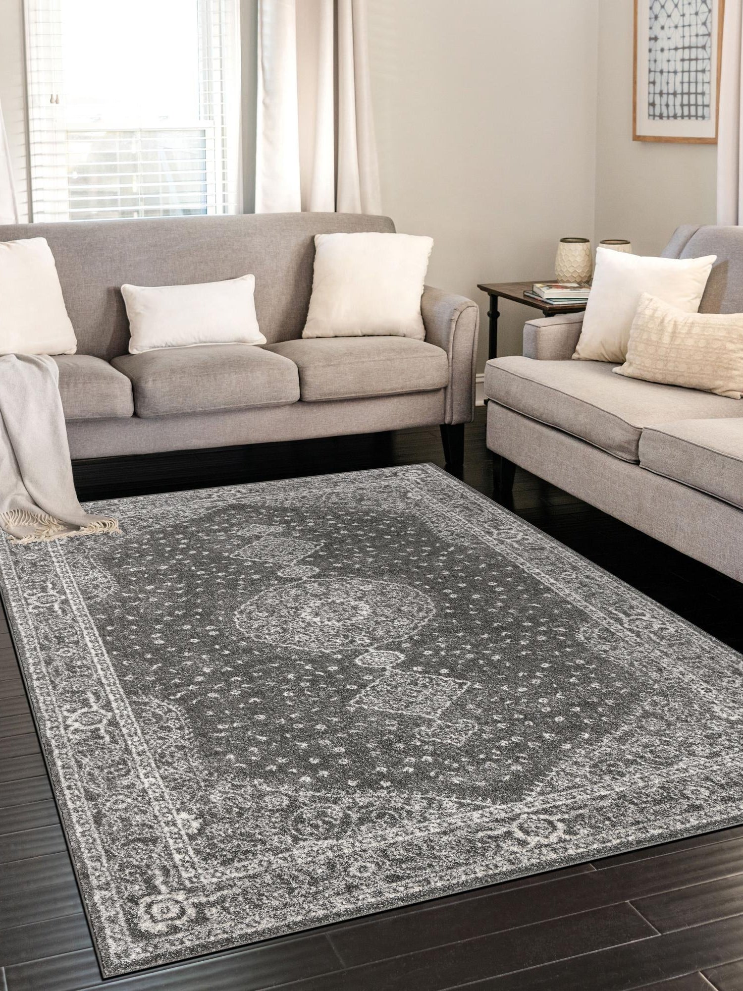 Dark Gray 10' x 14' 1 Bromley Rectangle Area Rug 100% Polypropylene With Cotton Backing Vintage Distressed Colorful Traditional Carpet for Living Dining Rooms Offices for Sale at Rug Engine