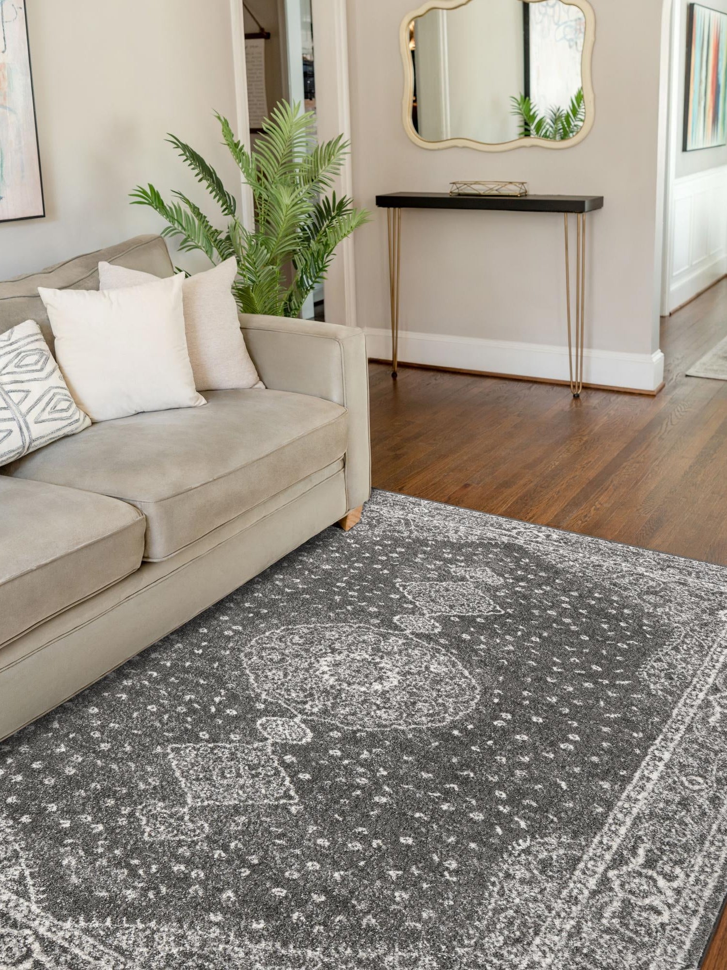 Dark Gray 6' 1 x 9' Bromley Rectangle Area Rug 100% Polypropylene With Cotton Backing Vintage Distressed Colorful Traditional Carpet for Living Dining Rooms Offices for Sale at Rug Engine