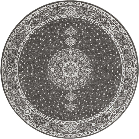 Dark Gray 7' 10 x 7' 10 Bromley Round Area Rug 100% Polypropylene With Cotton Backing Vintage Distressed Colorful Traditional Carpet for Living Dining Rooms Offices for Sale at Rug Engine