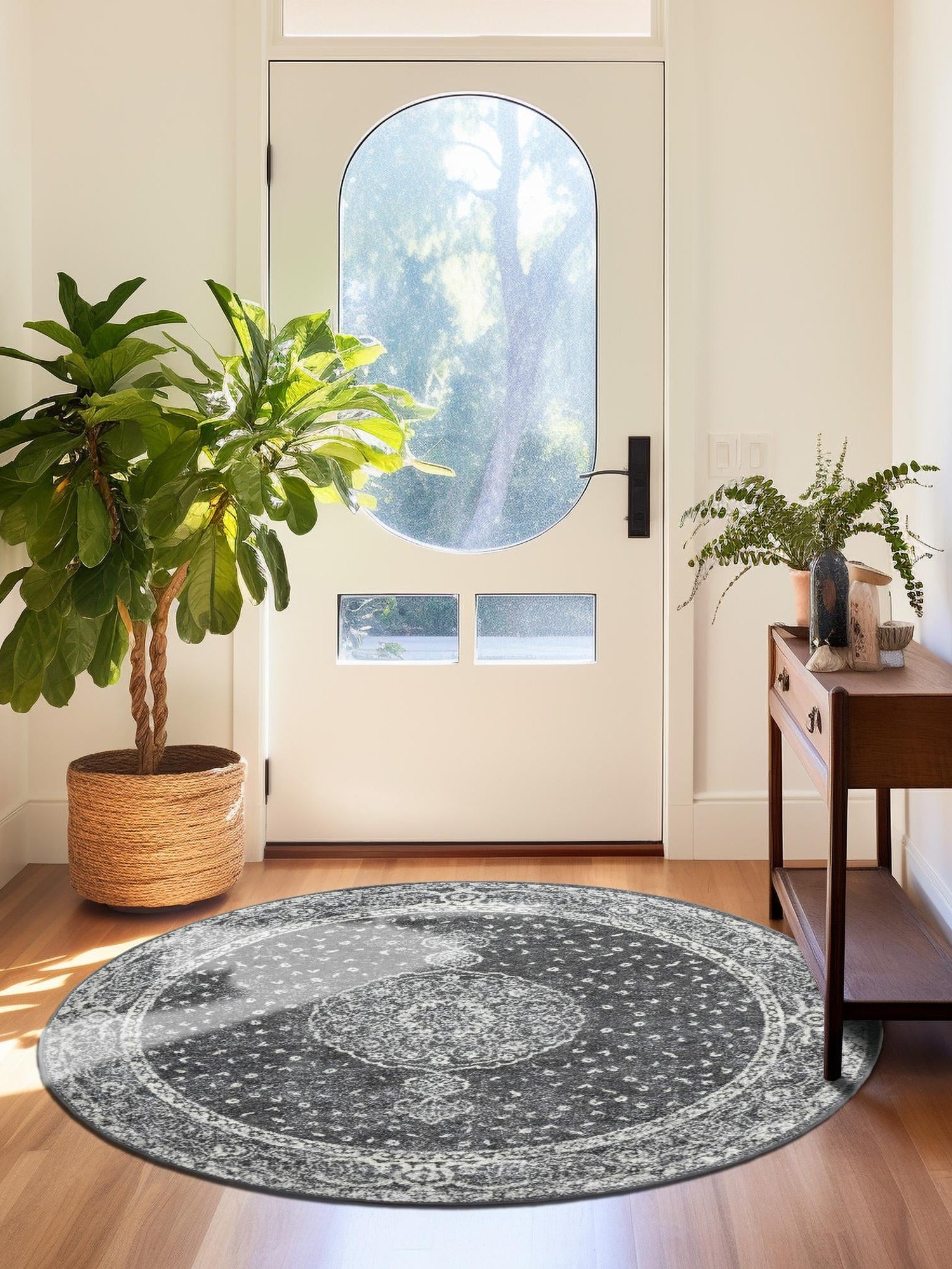 Dark Gray 7' 10 x 7' 10 Bromley Round Area Rug 100% Polypropylene With Cotton Backing Vintage Distressed Colorful Traditional Carpet for Living Dining Rooms Offices for Sale at Rug Engine