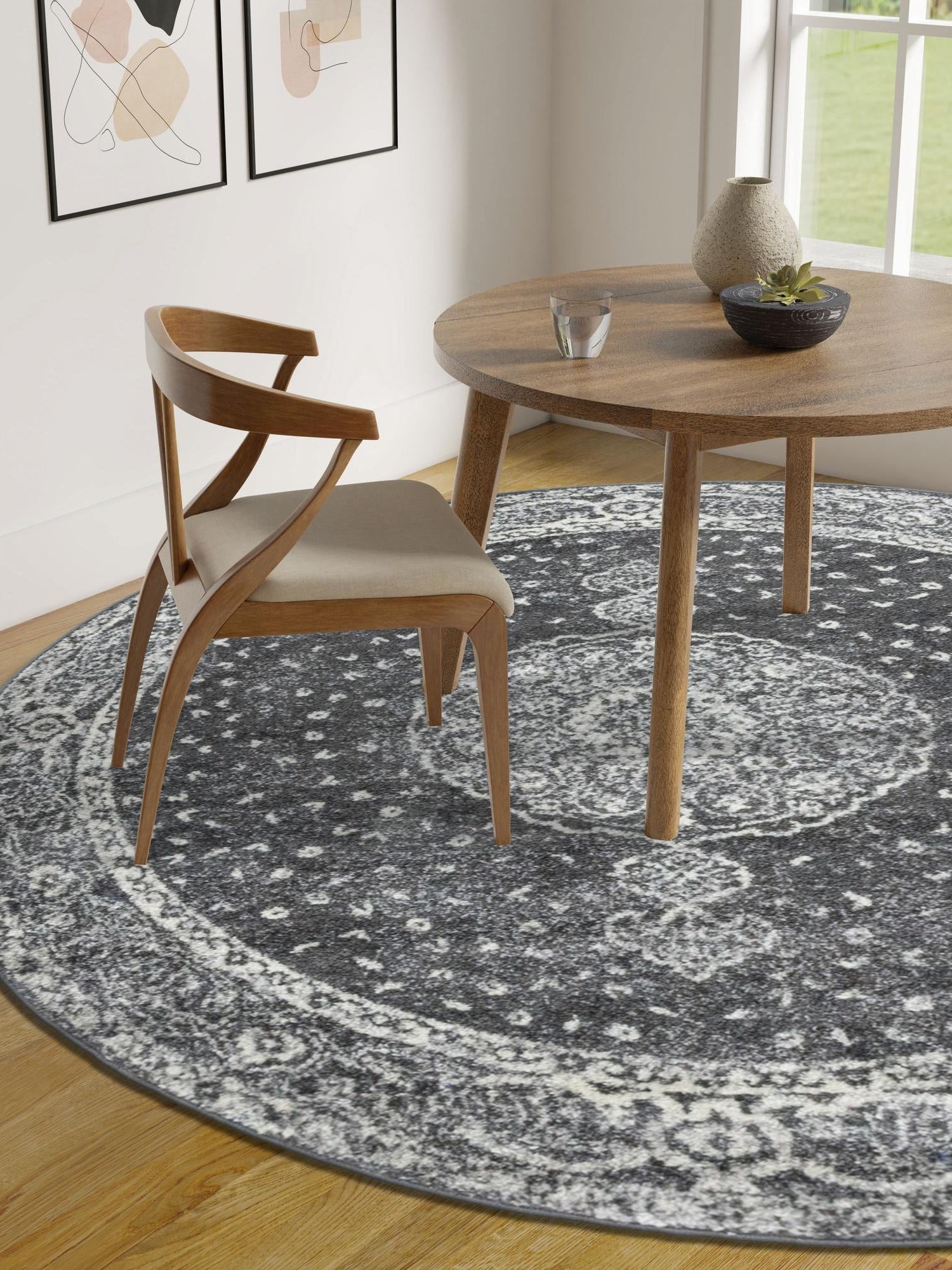 Dark Gray 7' 10 x 7' 10 Bromley Round Area Rug 100% Polypropylene With Cotton Backing Vintage Distressed Colorful Traditional Carpet for Living Dining Rooms Offices for Sale at Rug Engine