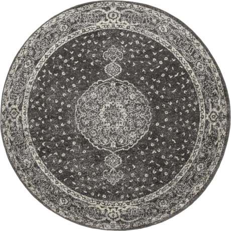 Dark Gray 5' 3 x 5' 3 Bromley Round Area Rug 100% Polypropylene With Cotton Backing Vintage Distressed Colorful Traditional Carpet for Living Dining Rooms Offices for Sale at Rug Engine