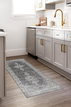 Dark Gray 2' x 8' 8 Bromley Runner Area Rug 100% Polypropylene With Cotton Backing Vintage Distressed Colorful Traditional Carpet for Living Dining Rooms Offices for Sale at Rug Engine