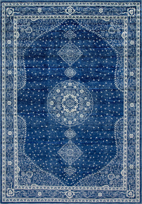 Navy Blue 10' x 14' 1 Bromley Rectangle Area Rug 100% Polypropylene With Cotton Backing Vintage Distressed Colorful Traditional Carpet for Living Dining Rooms Offices for Sale at Rug Engine