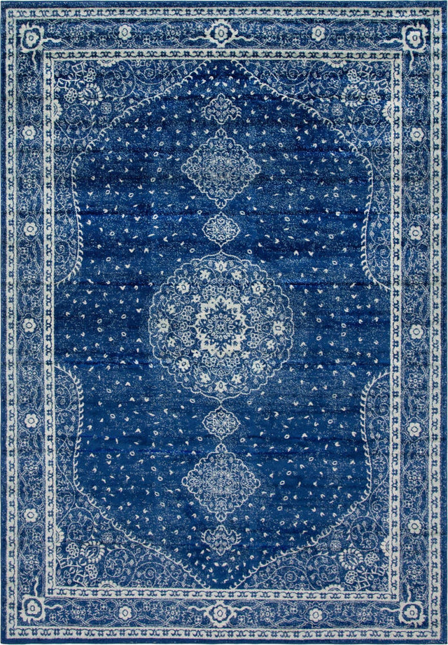 Navy Blue 10' x 14' 1 Bromley Rectangle Area Rug 100% Polypropylene With Cotton Backing Vintage Distressed Colorful Traditional Carpet for Living Dining Rooms Offices for Sale at Rug Engine