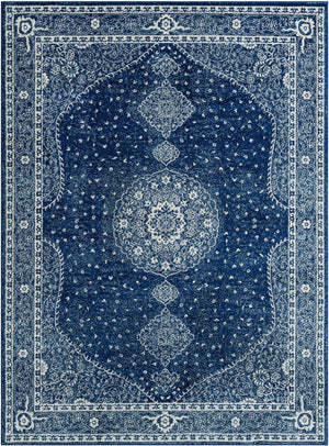 Navy Blue 9' x 12' Bromley Rectangle Area Rug 100% Polypropylene With Cotton Backing Vintage Distressed Colorful Traditional Carpet for Living Dining Rooms Offices for Sale at Rug Engine
