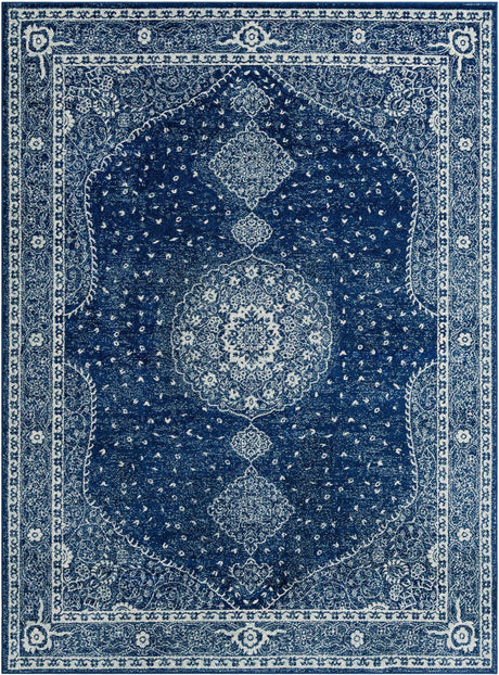 Navy Blue 9' x 12' Bromley Rectangle Area Rug 100% Polypropylene With Cotton Backing Vintage Distressed Colorful Traditional Carpet for Living Dining Rooms Offices for Sale at Rug Engine