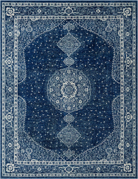 Navy Blue 7' 10 x 10' Bromley Rectangle Area Rug 100% Polypropylene With Cotton Backing Vintage Distressed Colorful Traditional Carpet for Living Dining Rooms Offices for Sale at Rug Engine