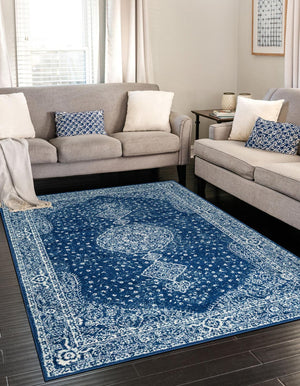 Navy Blue 7' 10 x 11' Bromley Rectangle Area Rug 100% Polypropylene With Cotton Backing Vintage Distressed Colorful Traditional Carpet for Living Dining Rooms Offices for Sale at Rug Engine