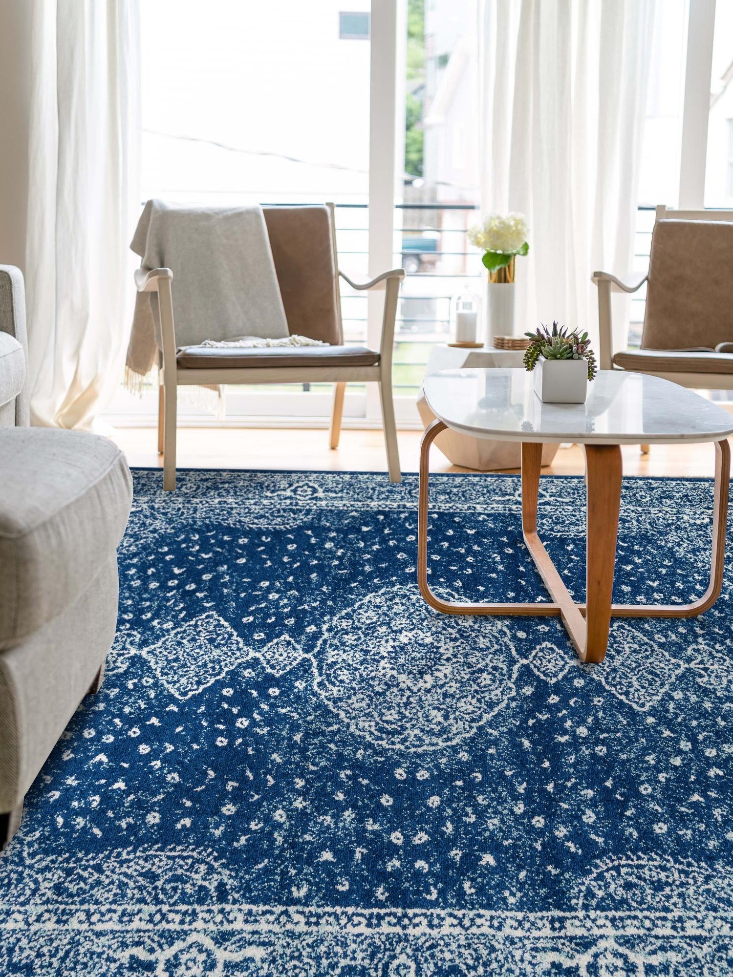 Navy Blue 9' x 12' Bromley Rectangle Area Rug 100% Polypropylene With Cotton Backing Vintage Distressed Colorful Traditional Carpet for Living Dining Rooms Offices for Sale at Rug Engine