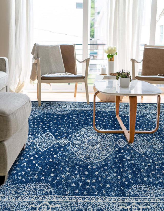 Navy Blue 6' 1 x 9' Bromley Rectangle Area Rug 100% Polypropylene With Cotton Backing Vintage Distressed Colorful Traditional Carpet for Living Dining Rooms Offices for Sale at Rug Engine