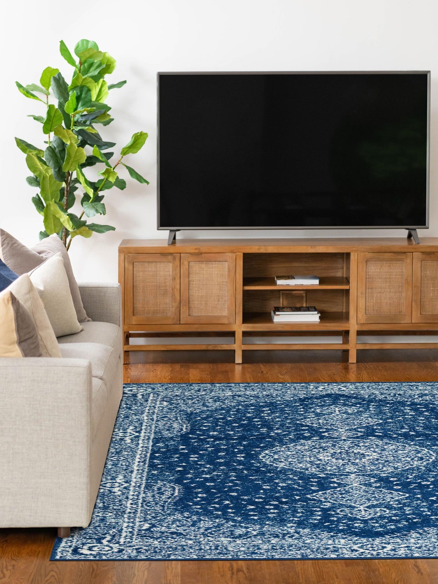 Navy Blue 6' 1 x 9' Bromley Rectangle Area Rug 100% Polypropylene With Cotton Backing Vintage Distressed Colorful Traditional Carpet for Living Dining Rooms Offices for Sale at Rug Engine