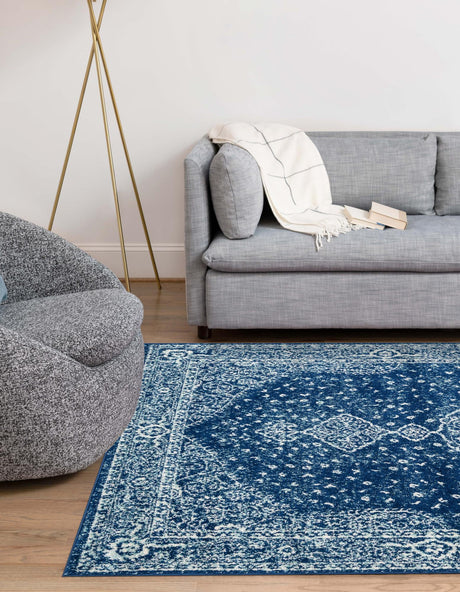 Navy Blue 7' 10 x 11' Bromley Rectangle Area Rug 100% Polypropylene With Cotton Backing Vintage Distressed Colorful Traditional Carpet for Living Dining Rooms Offices for Sale at Rug Engine