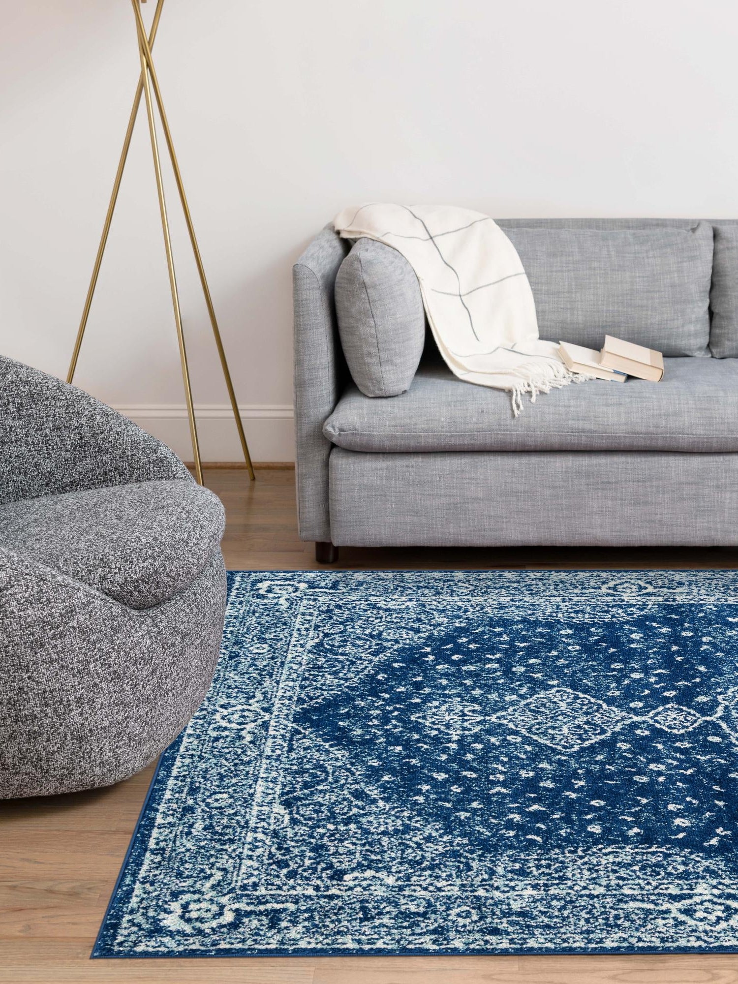 Navy Blue 6' 1 x 9' Bromley Rectangle Area Rug 100% Polypropylene With Cotton Backing Vintage Distressed Colorful Traditional Carpet for Living Dining Rooms Offices for Sale at Rug Engine