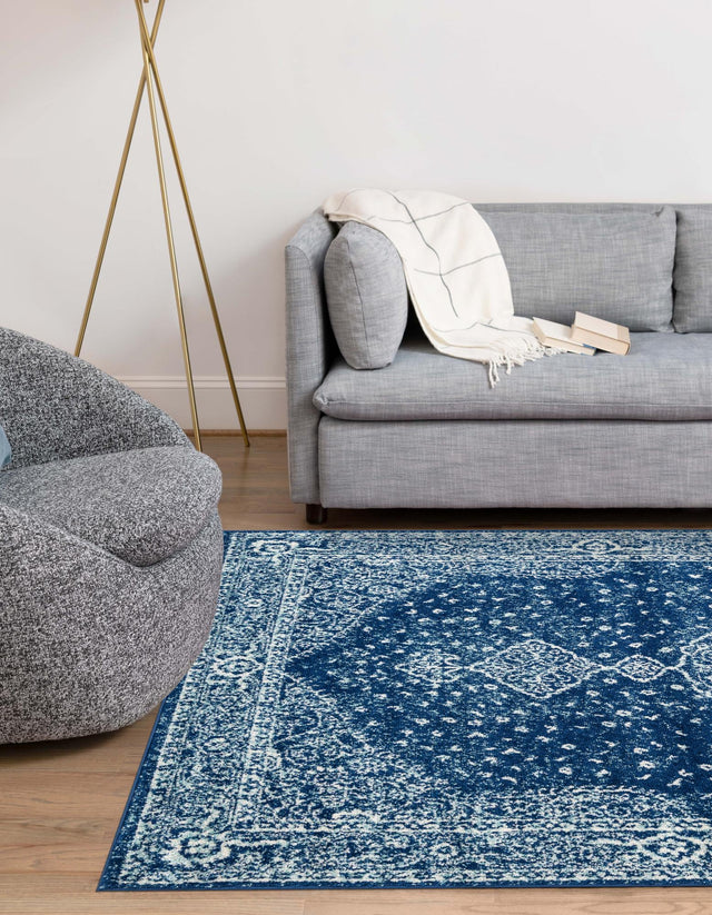 Navy Blue 6' 1 x 9' Bromley Rectangle Area Rug 100% Polypropylene With Cotton Backing Vintage Distressed Colorful Traditional Carpet for Living Dining Rooms Offices for Sale at Rug Engine