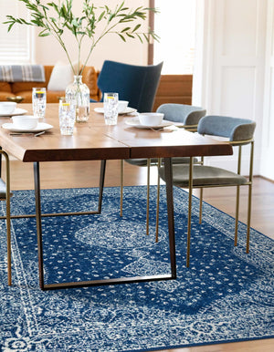 Navy Blue 7' 10 x 10' Bromley Rectangle Area Rug 100% Polypropylene With Cotton Backing Vintage Distressed Colorful Traditional Carpet for Living Dining Rooms Offices for Sale at Rug Engine