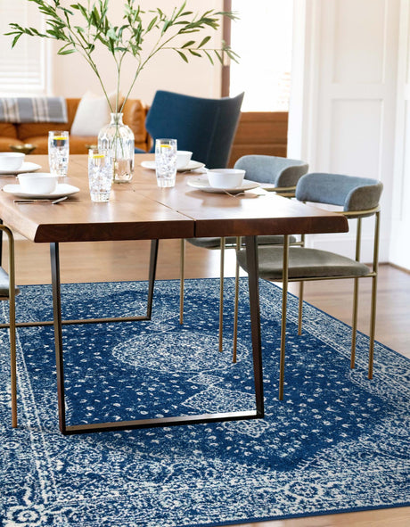 Navy Blue 6' 1 x 9' Bromley Rectangle Area Rug 100% Polypropylene With Cotton Backing Vintage Distressed Colorful Traditional Carpet for Living Dining Rooms Offices for Sale at Rug Engine