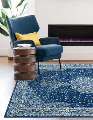Navy Blue 7' 10 x 11' Bromley Rectangle Area Rug 100% Polypropylene With Cotton Backing Vintage Distressed Colorful Traditional Carpet for Living Dining Rooms Offices for Sale at Rug Engine