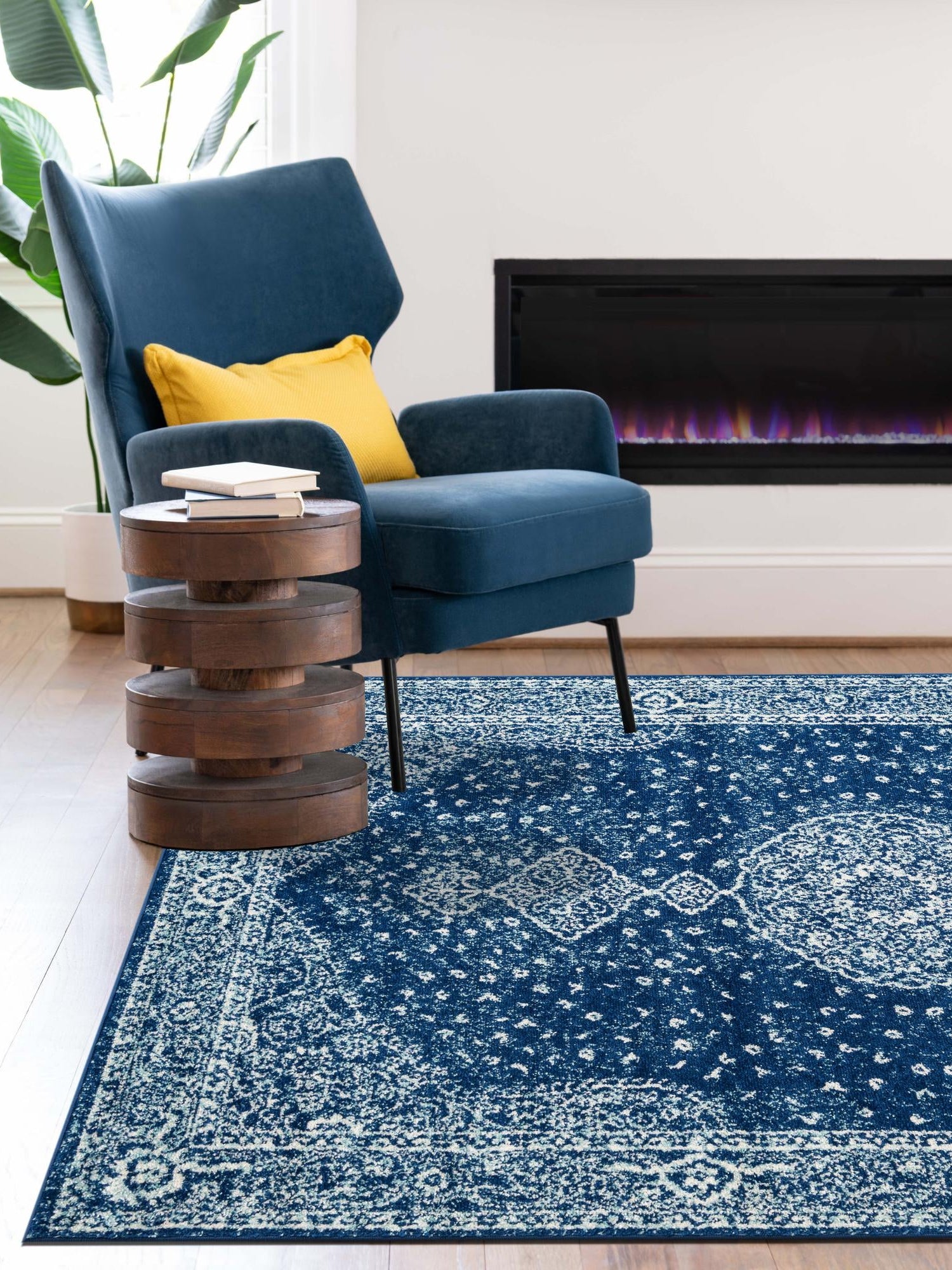 Navy Blue 9' x 12' Bromley Rectangle Area Rug 100% Polypropylene With Cotton Backing Vintage Distressed Colorful Traditional Carpet for Living Dining Rooms Offices for Sale at Rug Engine