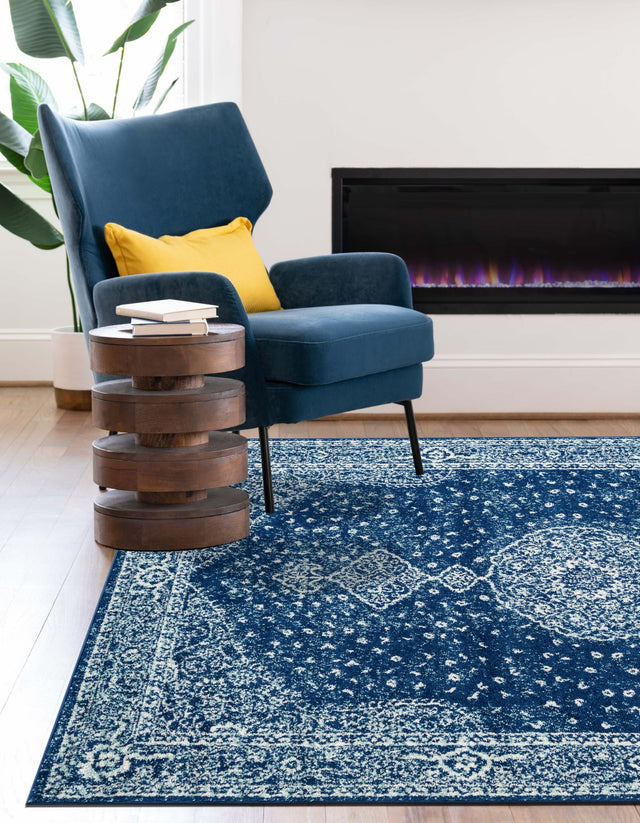Navy Blue 7' 10 x 10' Bromley Rectangle Area Rug 100% Polypropylene With Cotton Backing Vintage Distressed Colorful Traditional Carpet for Living Dining Rooms Offices for Sale at Rug Engine