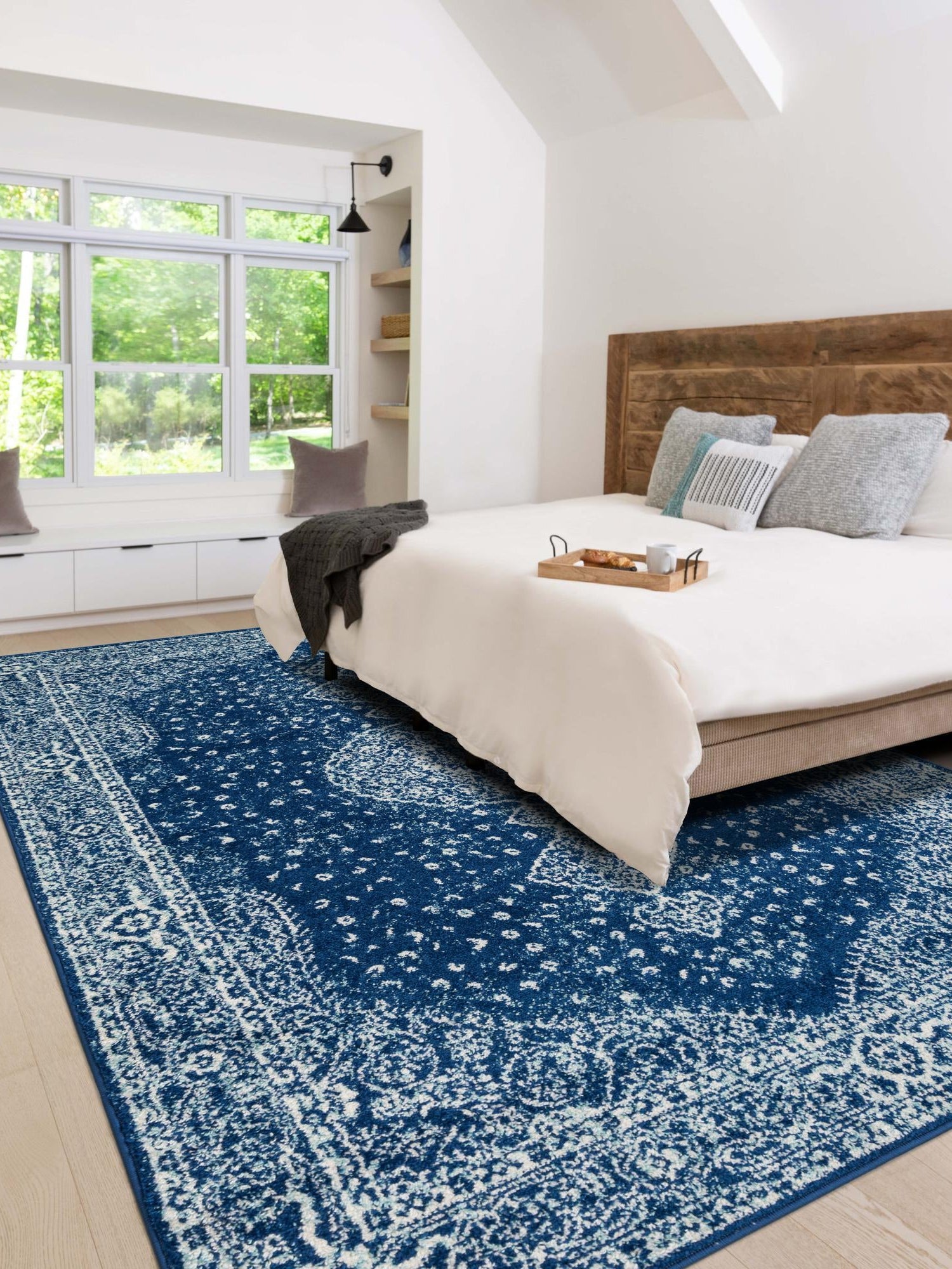 Navy Blue 9' x 12' Bromley Rectangle Area Rug 100% Polypropylene With Cotton Backing Vintage Distressed Colorful Traditional Carpet for Living Dining Rooms Offices for Sale at Rug Engine