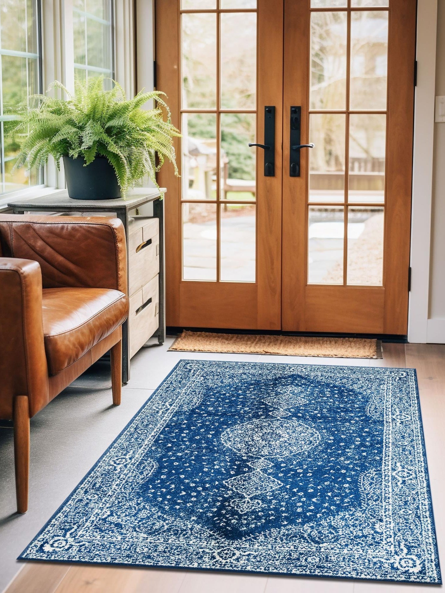 Navy Blue 7' 10 x 10' Bromley Rectangle Area Rug 100% Polypropylene With Cotton Backing Vintage Distressed Colorful Traditional Carpet for Living Dining Rooms Offices for Sale at Rug Engine