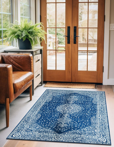 Navy Blue 7' 10 x 10' Bromley Rectangle Area Rug 100% Polypropylene With Cotton Backing Vintage Distressed Colorful Traditional Carpet for Living Dining Rooms Offices for Sale at Rug Engine