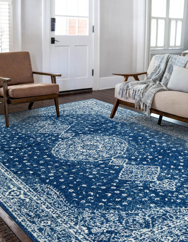 Navy Blue 7' 10 x 10' Bromley Rectangle Area Rug 100% Polypropylene With Cotton Backing Vintage Distressed Colorful Traditional Carpet for Living Dining Rooms Offices for Sale at Rug Engine