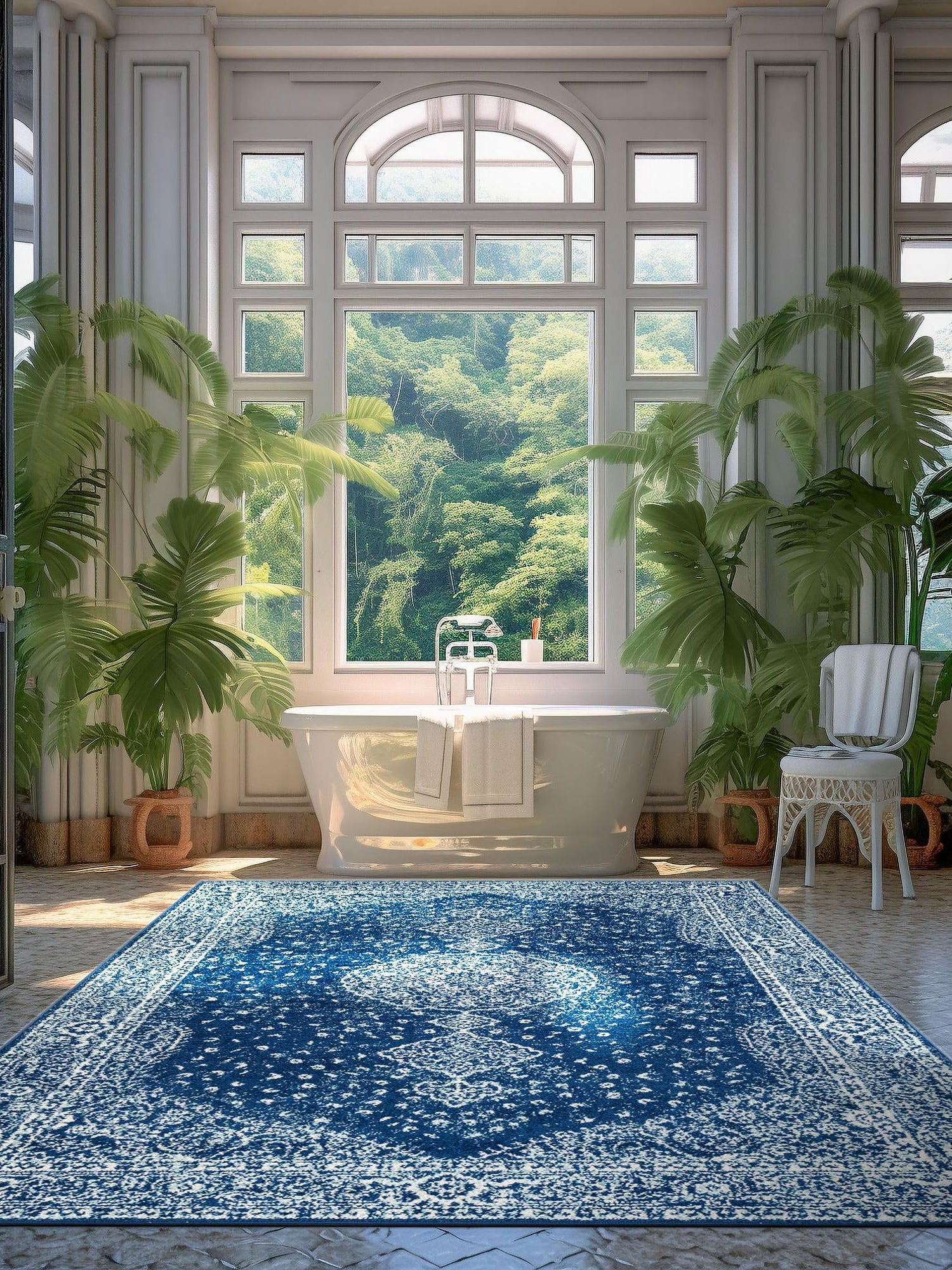 Navy Blue 7' 10 x 10' Bromley Rectangle Area Rug 100% Polypropylene With Cotton Backing Vintage Distressed Colorful Traditional Carpet for Living Dining Rooms Offices for Sale at Rug Engine