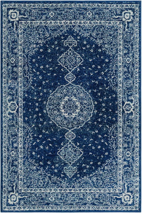 Navy Blue 4' 1 x 6' 1 Bromley Rectangle Area Rug 100% Polypropylene With Cotton Backing Vintage Distressed Colorful Traditional Carpet for Living Dining Rooms Offices for Sale at Rug Engine