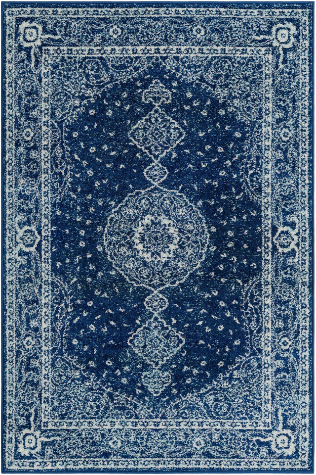 Navy Blue 4' 1 x 6' 1 Bromley Rectangle Area Rug 100% Polypropylene With Cotton Backing Vintage Distressed Colorful Traditional Carpet for Living Dining Rooms Offices for Sale at Rug Engine