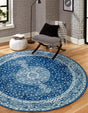 Navy Blue 10' x 10' Bromley Round Area Rug 100% Polypropylene With Cotton Backing Vintage Distressed Colorful Traditional Carpet for Living Dining Rooms Offices for Sale at Rug Engine