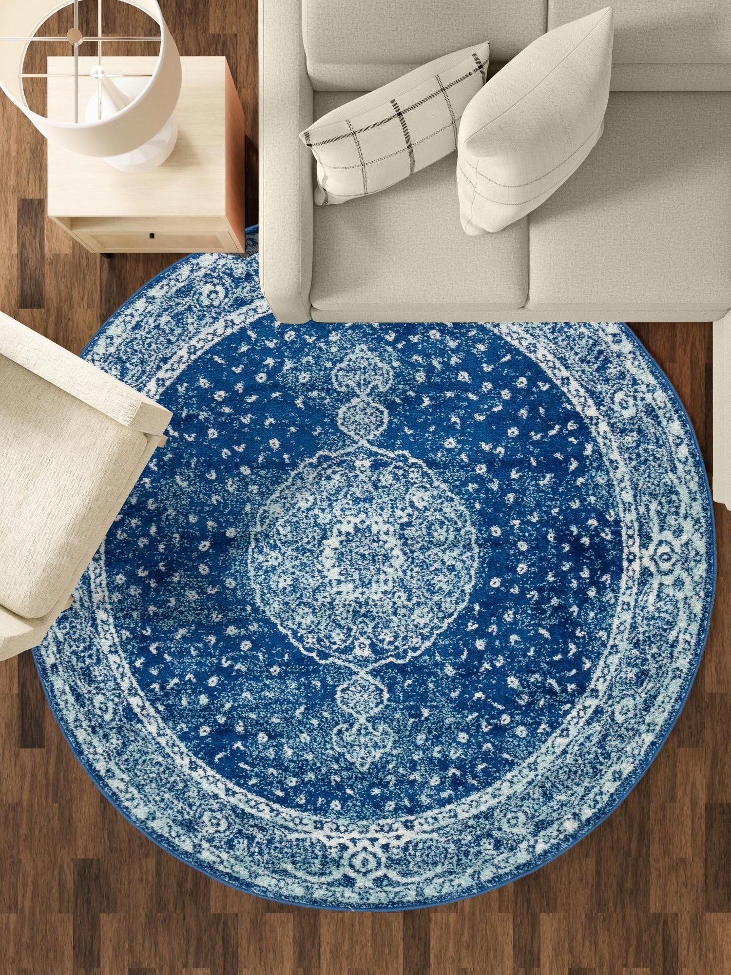 Navy Blue 3' 1 x 3' 1 Bromley Round Area Rug 100% Polypropylene With Cotton Backing Vintage Distressed Colorful Traditional Carpet for Living Dining Rooms Offices for Sale at Rug Engine