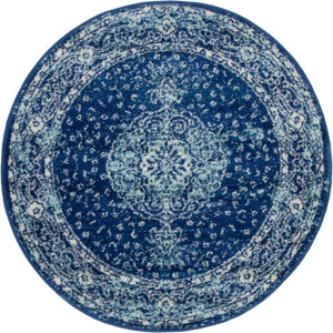 Navy Blue 3' 1 x 3' 1 Bromley Round Area Rug 100% Polypropylene With Cotton Backing Vintage Distressed Colorful Traditional Carpet for Living Dining Rooms Offices for Sale at Rug Engine
