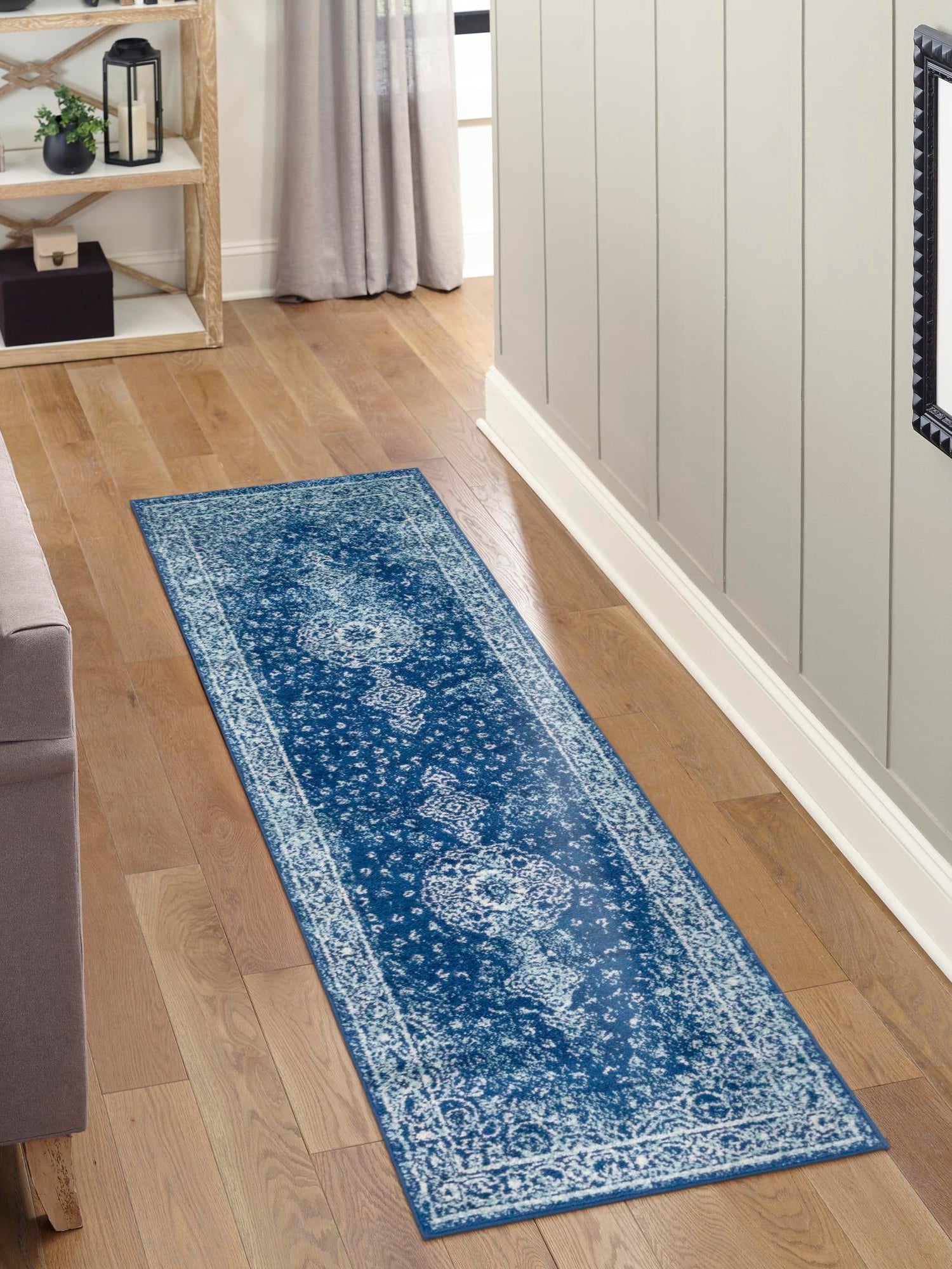 Navy Blue 2' x 13' 1 Bromley Runner Area Rug 100% Polypropylene With Cotton Backing Vintage Distressed Colorful Traditional Carpet for Living Dining Rooms Offices for Sale at Rug Engine