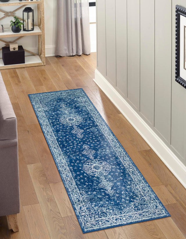 Navy Blue 2' x 7' 1 Bromley Runner Area Rug 100% Polypropylene With Cotton Backing Vintage Distressed Colorful Traditional Carpet for Living Dining Rooms Offices for Sale at Rug Engine